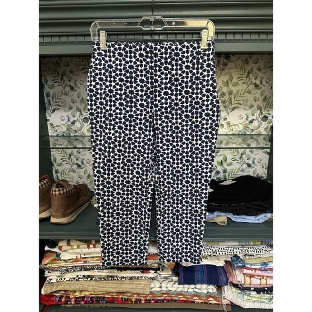 Talbots Chatham Crop Pants‎ Women's 4P Dark Blue Geometric Stretch Slim Leg